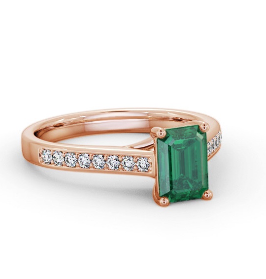 Solitaire 1.35ct Emerald and Diamond 18K Rose Gold Ring with Channel GEM92_RG_EM_THUMB1