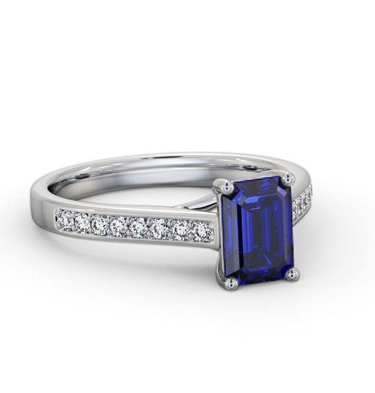 Solitaire 1.35ct Blue Sapphire and Diamond 18K White Gold Ring GEM92_WG_BS_THUMB1
