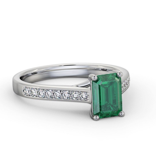 Solitaire 1.35ct Emerald and Diamond 18K White Gold Ring with Channel GEM92_WG_EM_THUMB1