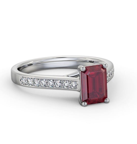 Solitaire 1.35ct Ruby and Diamond 18K White Gold Ring with Channel GEM92_WG_RU_THUMB1