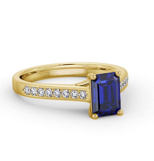 Solitaire 1.35ct Blue Sapphire and Diamond 9K Yellow Gold Ring GEM92_YG_BS_THUMB1