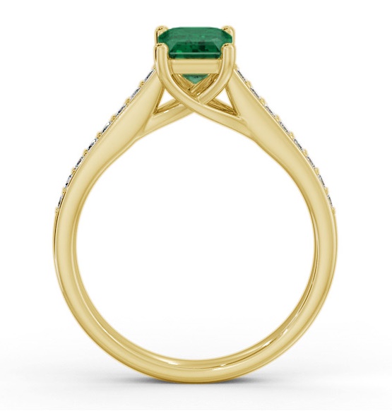 Solitaire 1.35ct Emerald and Diamond 18K Yellow Gold Ring with Channel GEM92_YG_EM_THUMB1 