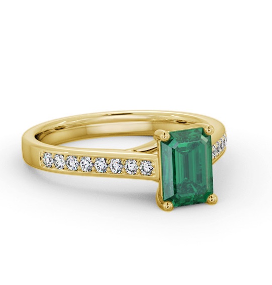 Solitaire 1.35ct Emerald and Diamond 18K Yellow Gold Ring with Channel GEM92_YG_EM_THUMB1