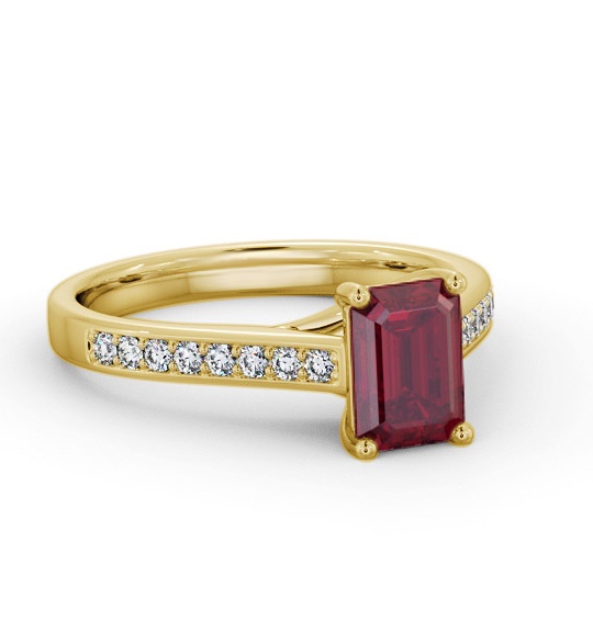 Solitaire 1.35ct Ruby and Diamond 18K Yellow Gold Ring with Channel GEM92_YG_RU_THUMB1