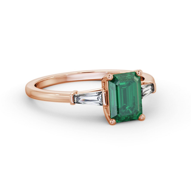 Shoulder Stone Emerald and Diamond 1.20ct Ring 9K Rose Gold - Raven GEM93_RG_EM_FLAT