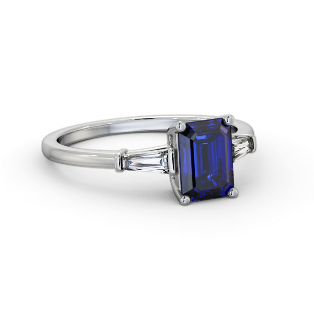 Shoulder Stone Blue Sapphire and Diamond 1.45ct Ring 18K White Gold - Raven GEM93_WG_BS_FLAT