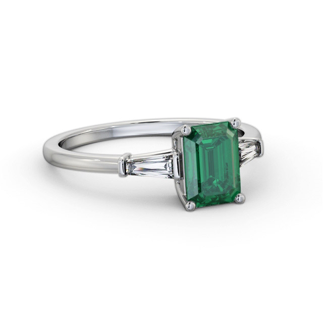 Shoulder Stone Emerald and Diamond 1.20ct Ring 9K White Gold - Raven GEM93_WG_EM_FLAT