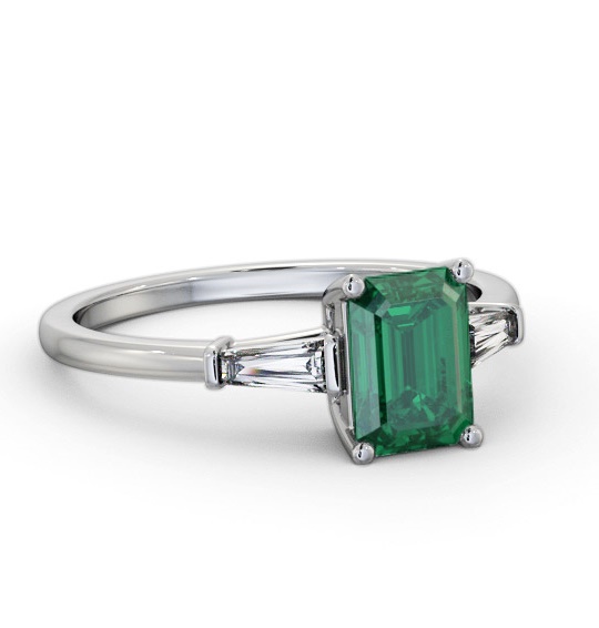 Shoulder Stone Emerald and Diamond 1.20ct Ring 18K White Gold GEM93_WG_EM_THUMB2 