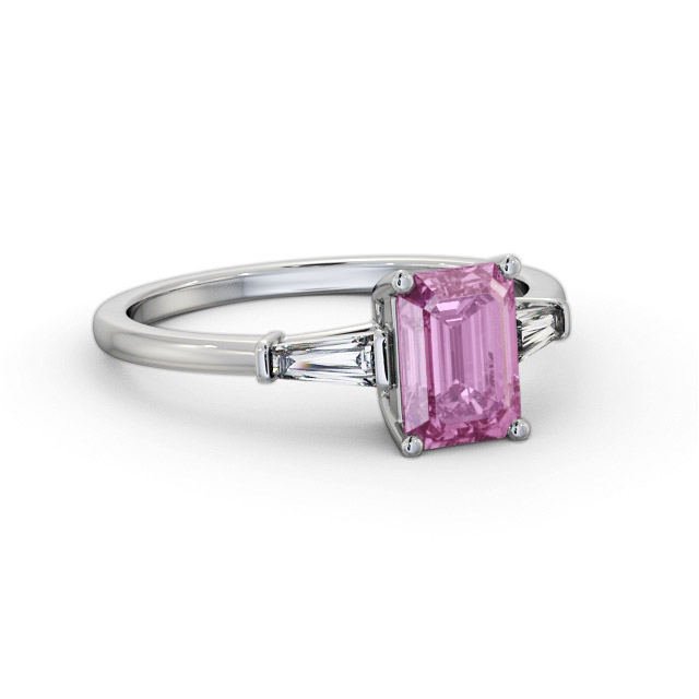 Shoulder Stone Pink Sapphire and Diamond 1.45ct Ring 18K White Gold - Raven GEM93_WG_PS_FLAT
