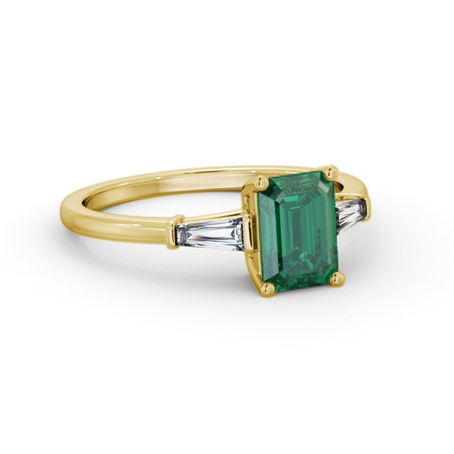 Shoulder Stone Emerald and Diamond 1.20ct Ring 9K Yellow Gold - Raven GEM93_YG_EM_FLAT