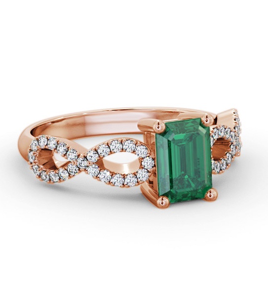 Solitaire 1.35ct Emerald and Diamond 18K Rose Gold Ring with Channel GEM94_RG_EM_THUMB1
