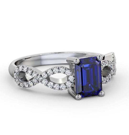 Solitaire 1.35ct Blue Sapphire and Diamond 18K White Gold Ring GEM94_WG_BS_THUMB1