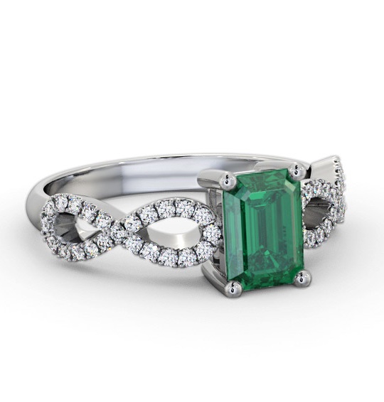 Solitaire 1.35ct Emerald and Diamond 18K White Gold Ring with Channel GEM94_WG_EM_THUMB1