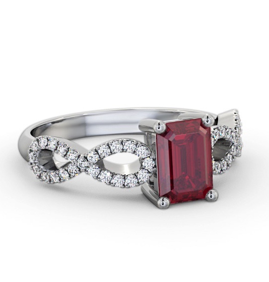 Solitaire 1.35ct Ruby and Diamond 18K White Gold Ring with Channel GEM94_WG_RU_THUMB1