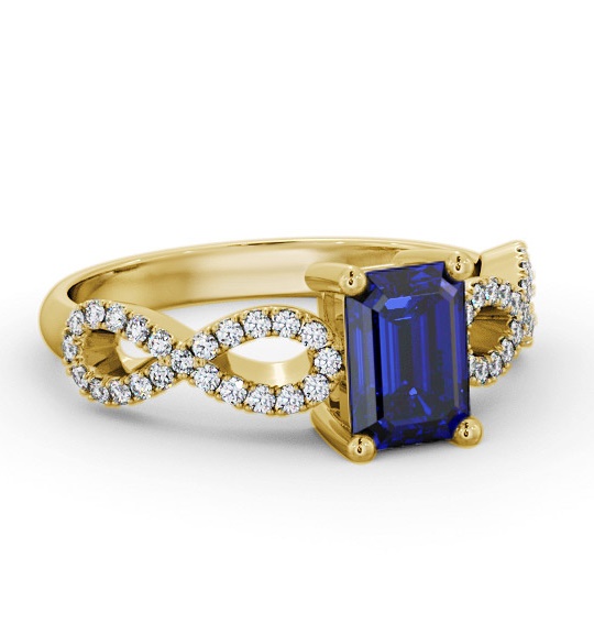Solitaire 1.35ct Blue Sapphire and Diamond 9K Yellow Gold Ring GEM94_YG_BS_THUMB1
