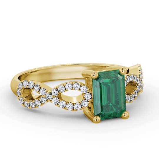Solitaire 1.20ct Emerald and Diamond 18K Yellow Gold Ring with Channel GEM94_YG_EM_THUMB1