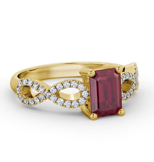 Solitaire 1.35ct Ruby and Diamond 9K Yellow Gold Ring with Channel GEM94_YG_RU_THUMB1