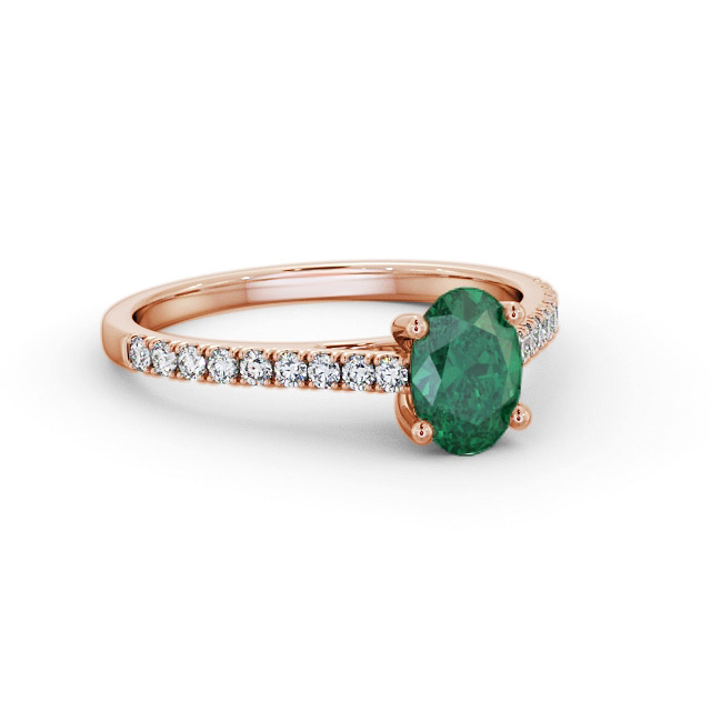 Solitaire Emerald and Diamond 9K Rose Gold Ring With Side Stones- Brianda GEM95_RG_EM_FLAT