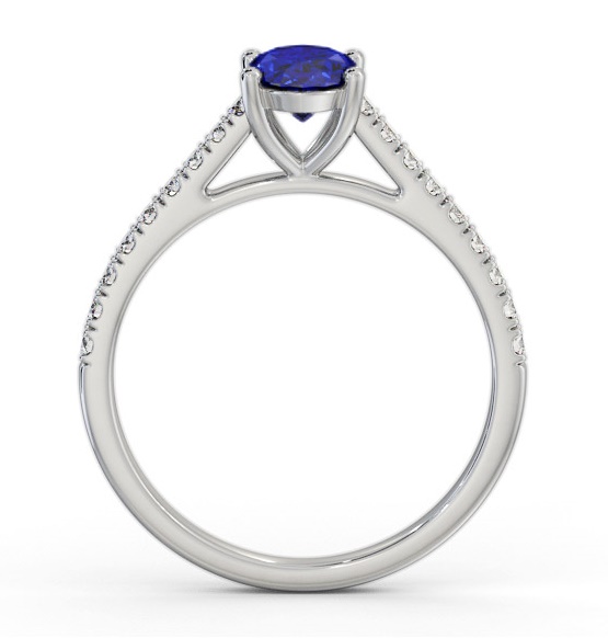 Solitaire 1.35ct Blue Sapphire and Diamond 18K White Gold Ring with Channel Set Side Stones GEM95_WG_BS_THUMB1 