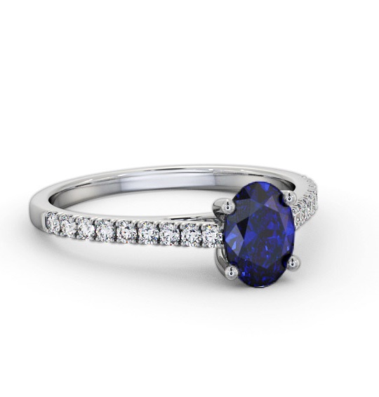 Solitaire 1.35ct Blue Sapphire and Diamond 18K White Gold Ring with Channel Set Side Stones GEM95_WG_BS_THUMB2 