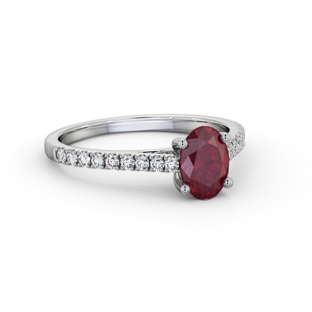 Solitaire Ruby and Diamond 18K White Gold Ring With Side Stones- Brianda GEM95_WG_RU_FLAT