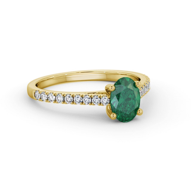 Solitaire Emerald and Diamond 9K Yellow Gold Ring With Side Stones- Brianda GEM95_YG_EM_FLAT