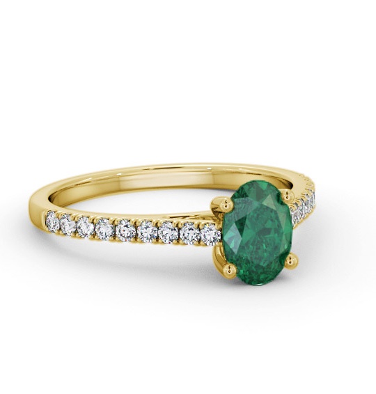 Solitaire 1.05ct Emerald and Diamond 18K Yellow Gold Ring with Channel GEM95_YG_EM_THUMB1