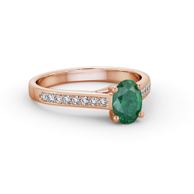 Solitaire Emerald and Diamond 18K Rose Gold Ring With Side Stones- Harben GEM96_RG_EM_FLAT
