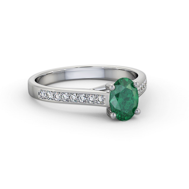 Solitaire Emerald and Diamond Platinum Ring With Side Stones- Harben GEM96_WG_EM_FLAT