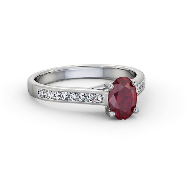 Solitaire Ruby and Diamond 18K White Gold Ring With Side Stones- Harben GEM96_WG_RU_FLAT