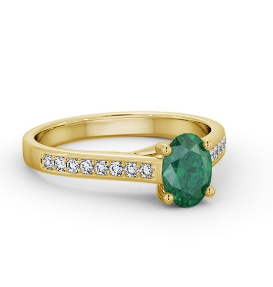Solitaire 1.35ct Emerald and Diamond 18K Yellow Gold Ring with Channel GEM96_YG_EM_THUMB1