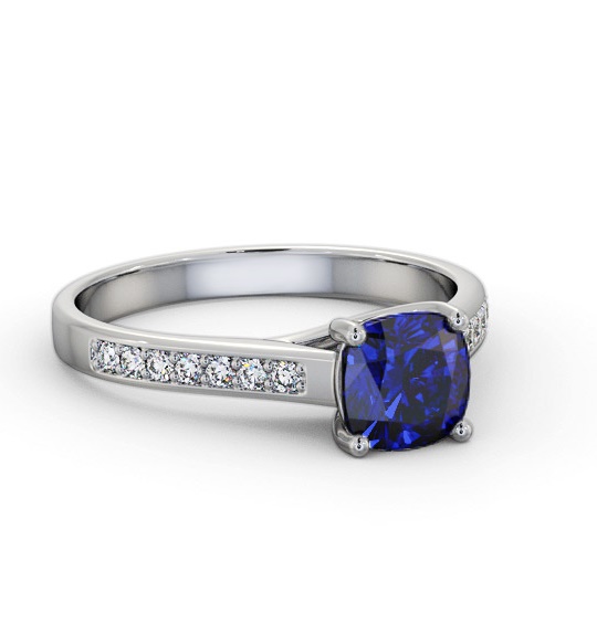 Solitaire 1.35ct Blue Sapphire and Diamond 18K White Gold Ring GEM99_WG_BS_THUMB1