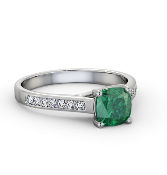 Solitaire 1.35ct Emerald and Diamond Palladium Ring with Channel GEM99_WG_EM_THUMB1
