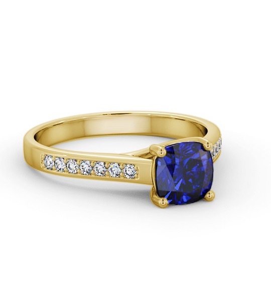 Solitaire 1.35ct Blue Sapphire and Diamond 18K Yellow Gold Ring GEM99_YG_BS_THUMB1