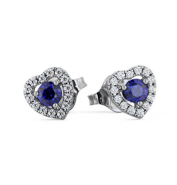 Halo Blue Sapphire and Diamond 0.56ct Earrings 9K White Gold GEMERG1_WG_BS_THUMB1
