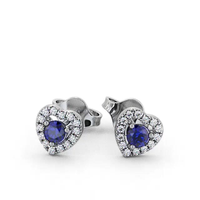 Halo Blue Sapphire and Diamond 0.56ct Earrings 18K White Gold - Bianka GEMERG1_WG_BS_EAR