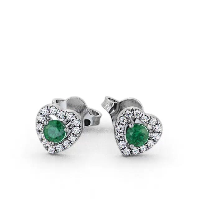 Halo Emerald and Diamond 0.50ct Earrings 18K White Gold - Bianka GEMERG1_WG_EM_EAR