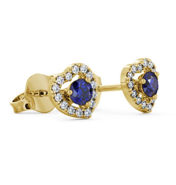 Halo Blue Sapphire and Diamond 0.56ct Earrings 9K Yellow Gold GEMERG1_YG_BS_THUMB1 