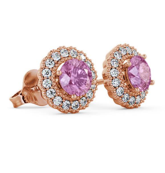 Halo Pink Sapphire and Diamond 1.56ct Earrings 18K Rose Gold GEMERG2_RG_PS_THUMB1 