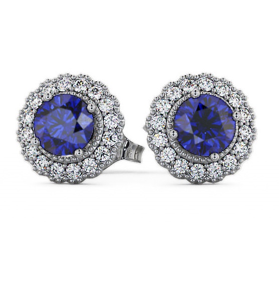 Halo Blue Sapphire and Diamond 1.56ct Earrings 9K White Gold GEMERG2_WG_BS_THUMB1 