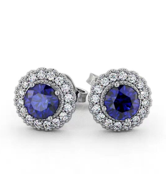 Halo Blue Sapphire and Diamond 1.56ct Earrings 9K White Gold GEMERG2_WG_BS_THUMB2 