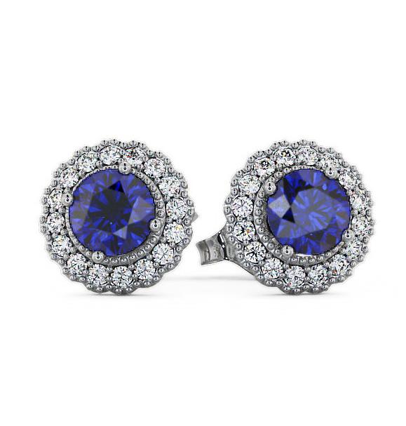 Halo Blue Sapphire and Diamond 1.56ct Earrings 9K White Gold GEMERG2_WG_BS_THUMB1