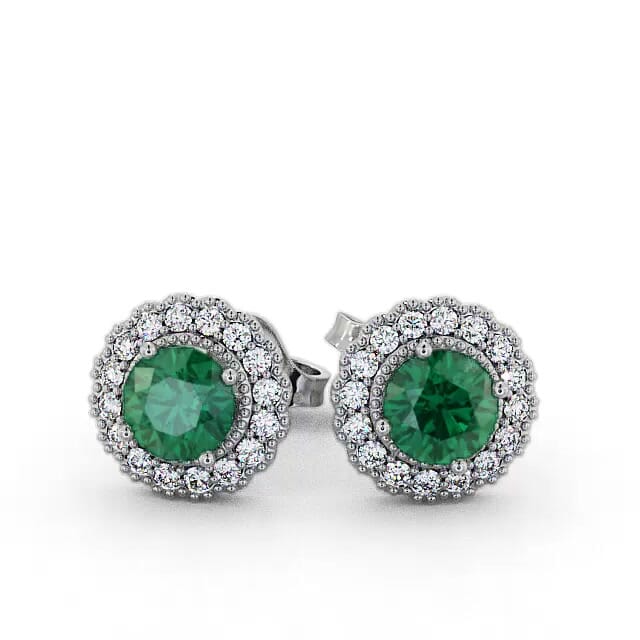 Halo Emerald and Diamond 1.22ct Earrings 18K White Gold - Elouise GEMERG2_WG_EM_EAR