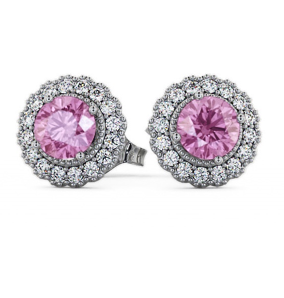 Halo Pink Sapphire and Diamond 1.56ct Earrings 18K White Gold GEMERG2_WG_PS_THUMB1 