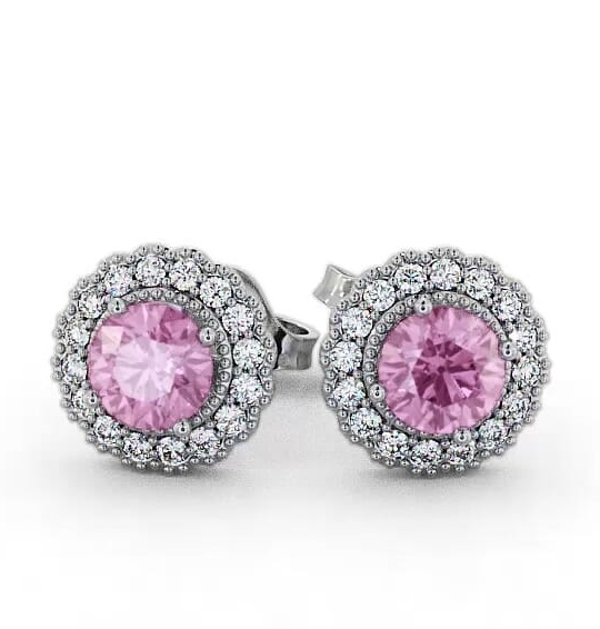 Halo Pink Sapphire and Diamond 1.56ct Earrings 18K White Gold GEMERG2_WG_PS_THUMB2 