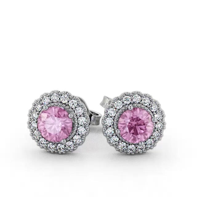 Halo Pink Sapphire and Diamond 1.56ct Earrings 18K White Gold - Elouise GEMERG2_WG_PS_EAR