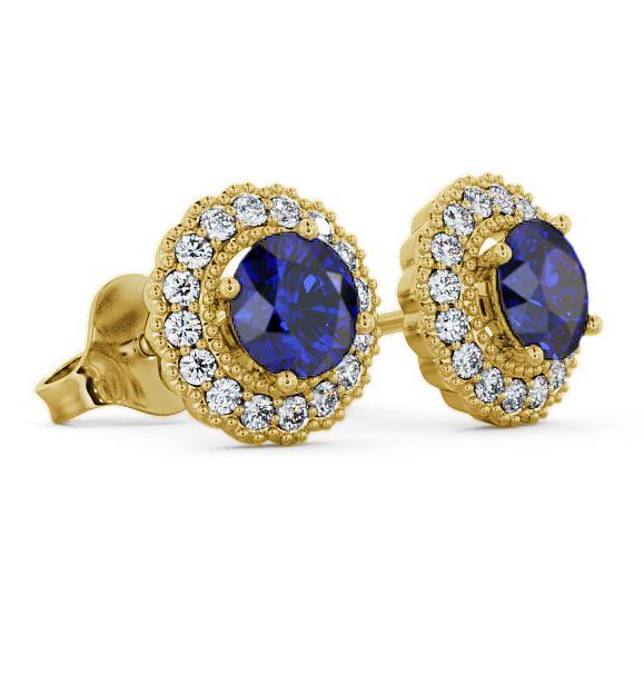 Halo Blue Sapphire and Diamond 1.56ct Earrings 9K Yellow Gold GEMERG2_YG_BS_THUMB1 