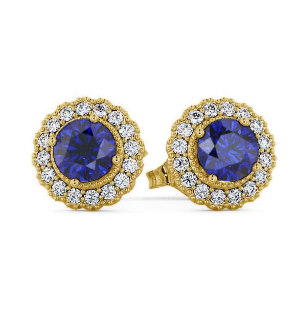 Halo Blue Sapphire and Diamond 1.56ct Earrings 18K Yellow Gold GEMERG2_YG_BS_THUMB2 