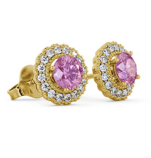 Halo Pink Sapphire and Diamond 1.56ct Earrings 18K Yellow Gold GEMERG2_YG_PS_THUMB1 