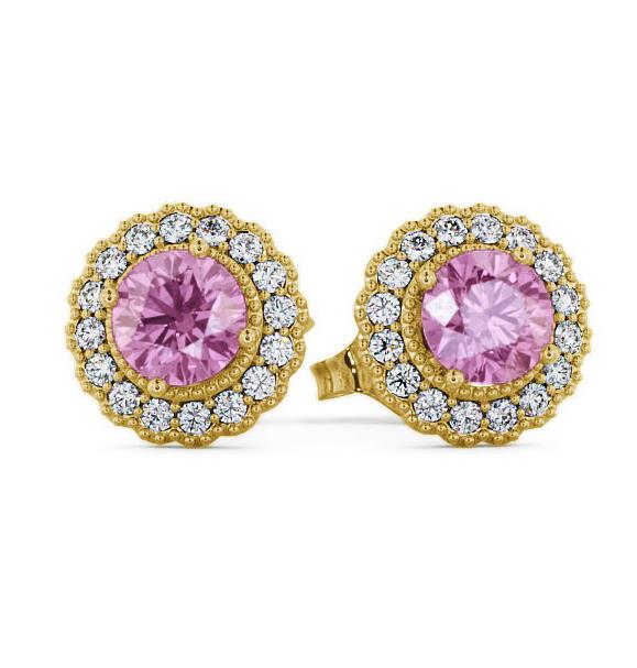 Halo Pink Sapphire and Diamond 1.56ct Earrings 18K Yellow Gold GEMERG2_YG_PS_THUMB1